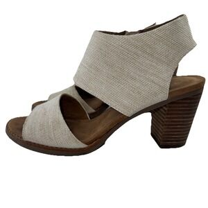 TOMS‎ Womens Tan Knit Blocked Heel Sz 8 Majorca Cutout Sandal Shoe Natural Flaws